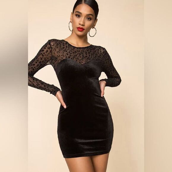 superdown Revolve Kimberly Mesh Sleeve Velvet Mini Dress in Black - Size XXS - Picture 4 of 11